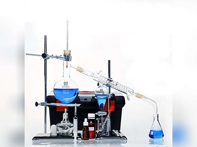 Home Distiller Distilling to Making Your Own Essential Oil, Moonshine, Alcohol Distiller Chemistry Lab Glassware Kit,Glass Distilling,Distillation Apparatus 22pcs Kit, 500 ML 99