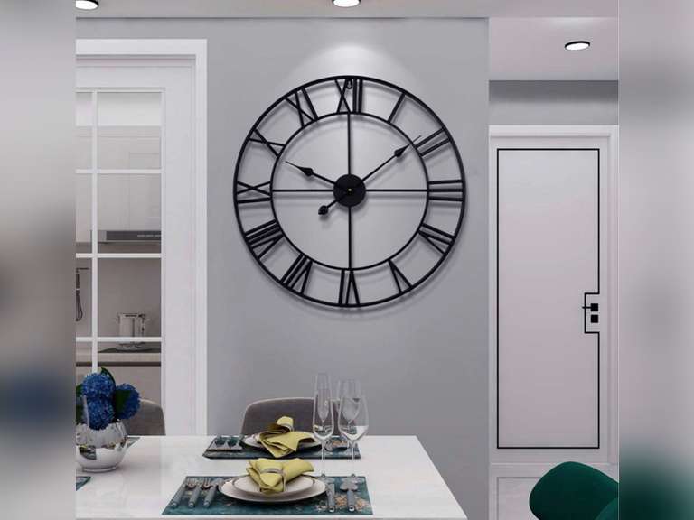 LEIKE Large Modern Metal Wall Clocks 40CM Round Nearly Silent Little Ticking Outdoor Black Roman Numeral Clock for Kitchen,Living Room,Bedroom Wall Decor 40