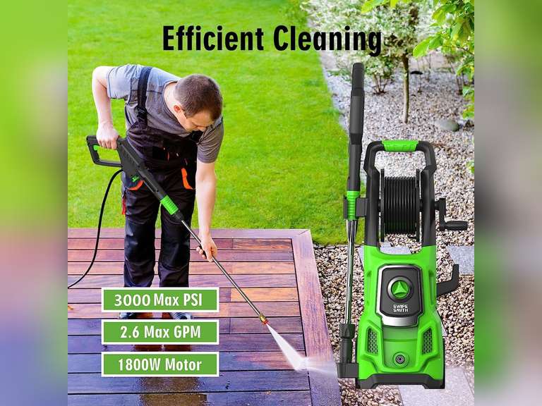 Electric Pressure Washer, SWIPESMITH 3000 Max PSI, 2.6 GPM Power Washer Machine with Hose Reel, 4 Quick-Connect Nozzles, Foam Cannon for Car/Patio/Driveways Cleaning 3000-PSI MAX 135.99