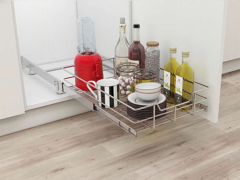 STORKING 1 Tier Wire Basket Pull Out Shelf Drawer Storage Organizer for Kitchen Base Cabinets Chrome-Plating (14x 22 x 5.3 Inch, 1 Tier) 60