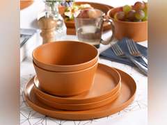 Melamine Dinnerware Set, 12pcs Dinnerware Sets, Dish Set For 4 Plates and Bowls Sets Duarable Dishwasher Safe BPA Free (Pumpkin Red) 47