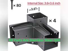Antsky Stainless Steel 3-Way Right Angle Corner Pergola Bracket with Screws for 4x4 Inch(Actual: 3.5x3.5 Inch) Wood Beams，Pergola/Gazebo Kit (4 Pack) 4x4inch(Actual: 3.5x3.5inch) 149.5