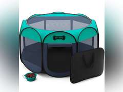 Ruff 'N Ruffus Portable Foldable Pet Playpen + Carrying Case + Travel Bowl | Available in 3 Sizes Indoor/Outdoor Water-Resistant Removable Shade Cover 46