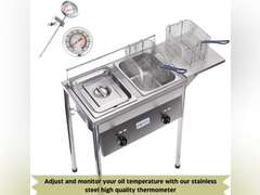 Bioexcel SS22 Two-Tank Outdoor Deep Fryer-Adjustable Temperature Regulator-Propane Deep Fryer with two Stainless Steel Baskets & Lids 319.99