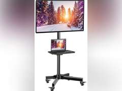PERLESMITH Mobile TV Cart with Wheels for 23-60 Inch LCD LED OLED Flat Curved Screen Outdoor TVs Height Adjustable Shelf Floor Stand Holds up to 55lbs Monitor TV Holder with Tray Max VESA 400x400mm 80