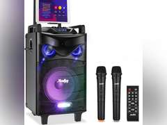 Moukey Karaoke Machine PA System Woofer Portable Bluetooth Speaker w/ 2 Wireless Microphones 144