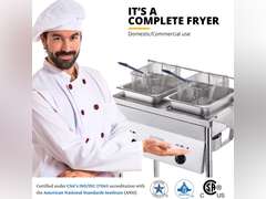 Bioexcel SS22 Two-Tank Outdoor Deep Fryer-Adjustable Temperature Regulator-Propane Deep Fryer with two Stainless Steel Baskets & Lids 319.99