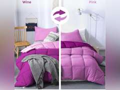 Twin Size Down Alternative Comforter - Quilted Microfiber Duvet Insert with Built in Corners for Boys & Girls | Lightweight Reversible Soft, Fluffy Comforter for College Dorm Rooms (Wine/Pink) 48