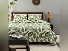 HORIMOTE HOME Tropical Plants Quilt Set Queen Size 3 Pieces, Green Palm Leaves Rainforest Style Fine Printed Reversible Bedspreads Bedding Sets, Soft and Lightweight Bed Coverlet for All Season Green Full/Queen 39.99