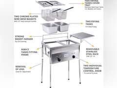 Bioexcel SS22 Two-Tank Outdoor Deep Fryer-Adjustable Temperature Regulator-Propane Deep Fryer with two Stainless Steel Baskets & Lids 319.99