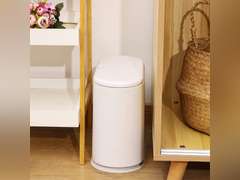 Cq acrylic 8L Slim Bathroom Trash Can Plastic 2.1 Garbage Can with Press Top Lid,Dog Proof Wastebasket Trash Can for Bedroom,Kitchen,Office,Living Room White 8L White 19.99