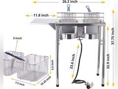 Bioexcel SS22 Two-Tank Outdoor Deep Fryer-Adjustable Temperature Regulator-Propane Deep Fryer with two Stainless Steel Baskets & Lids 319.99