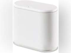 Cq acrylic 8L Slim Bathroom Trash Can Plastic 2.1 Garbage Can with Press Top Lid,Dog Proof Wastebasket Trash Can for Bedroom,Kitchen,Office,Living Room White 8L White 19.99