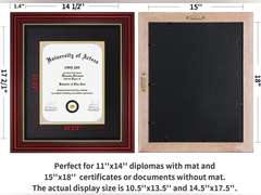 CORE ART Diploma Frame Display 11x14 Document with Mat or 15x18 Pictures without Mat, Real Wood Wall Frame with Tempered Glass(Cherry Red) Cherry Red - Black 15x18 for 11x14 54.49