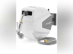 Ayleid Retractable Garden Hose Reel,1/2 in x 65 ft Wall Mounted Hose Reel, with 9- Function Sprayer Nozzle, Any Length Lock/Slow Return System/Wall Mounted/180°Swivel Bracket (Grey) 125