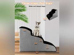 TNELTUEB High Density Foam Dog Stairs 3 Tiers, Extra Wide Deep Dog Steps, Non-Slip Dog Ramp, Soft Foam Pet Steps, Best for Dogs Injured,Older Cats,Pets with Joint Pain, with 1 Dog Rope Toy (Black) Black-3 Tiers 45.98