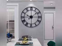 LEIKE Large Modern Metal Wall Clocks 40CM Round Nearly Silent Little Ticking Outdoor Black Roman Numeral Clock for Kitchen,Living Room,Bedroom Wall Decor 40