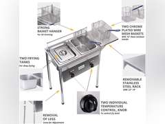 Bioexcel SS22 Two-Tank Outdoor Deep Fryer-Adjustable Temperature Regulator-Propane Deep Fryer with two Stainless Steel Baskets & Lids 319.99