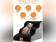 TNELTUEB High Density Foam Dog Stairs 3 Tiers, Extra Wide Deep Dog Steps, Non-Slip Dog Ramp, Soft Foam Pet Steps, Best for Dogs Injured,Older Cats,Pets with Joint Pain, with 1 Dog Rope Toy (Black) Black-3 Tiers 45.98