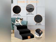 TNELTUEB High Density Foam Dog Stairs 3 Tiers, Extra Wide Deep Dog Steps, Non-Slip Dog Ramp, Soft Foam Pet Steps, Best for Dogs Injured,Older Cats,Pets with Joint Pain, with 1 Dog Rope Toy (Black) Black-3 Tiers 45.98