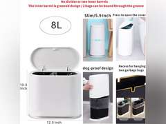 Cq acrylic 8L Slim Bathroom Trash Can Plastic 2.1 Garbage Can with Press Top Lid,Dog Proof Wastebasket Trash Can for Bedroom,Kitchen,Office,Living Room White 8L White 19.99