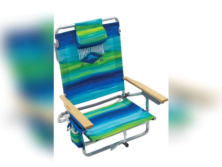 Tommy Bahama 5Position Classic Lay Flat Folding Backpack Beach Chair, Blue and Green Stripe