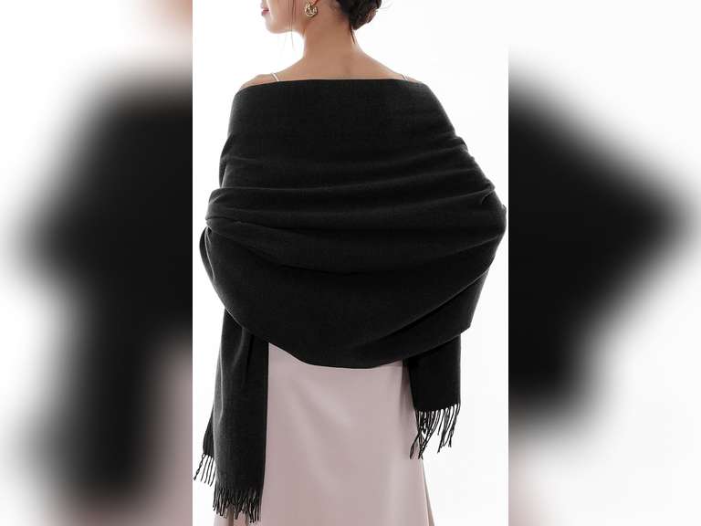 RIIQIICHY Women's Scarf Pashmina Shawls and Wraps for Evening Dress Bridesmaid Wedding Bridal Winter Warm Long Large Scarves Black 17