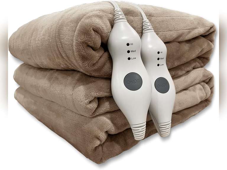 Tefici Electric Heated Blanket Queen Size, Dual Control Super Cozy Soft 2-Layer Flannel 84" x90" Heating Blanket with 3 Heat Levels & 8 Hours Auto Off,ETL&FCC Certified,Home Office Use,Camel 60