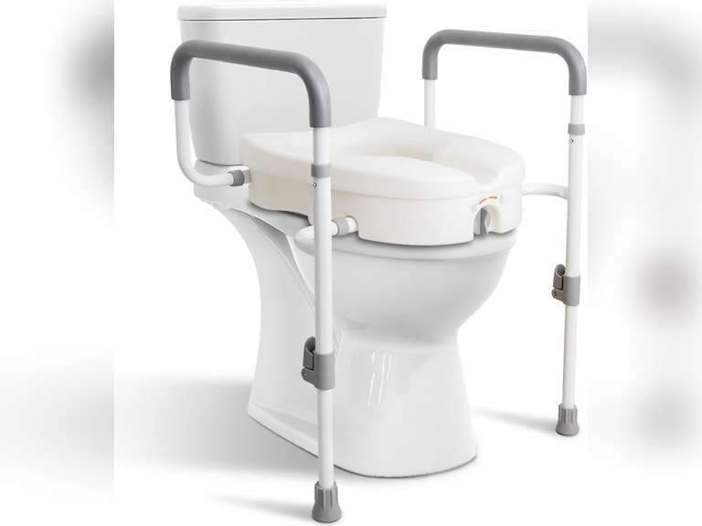 Raised Toilet Seat with Handles for Elderly - Toilet Seat Risers for Seniors with Adjustable Padded Arms - Elevated Toilet Safety Seat for Standard or Elongated Commode 100