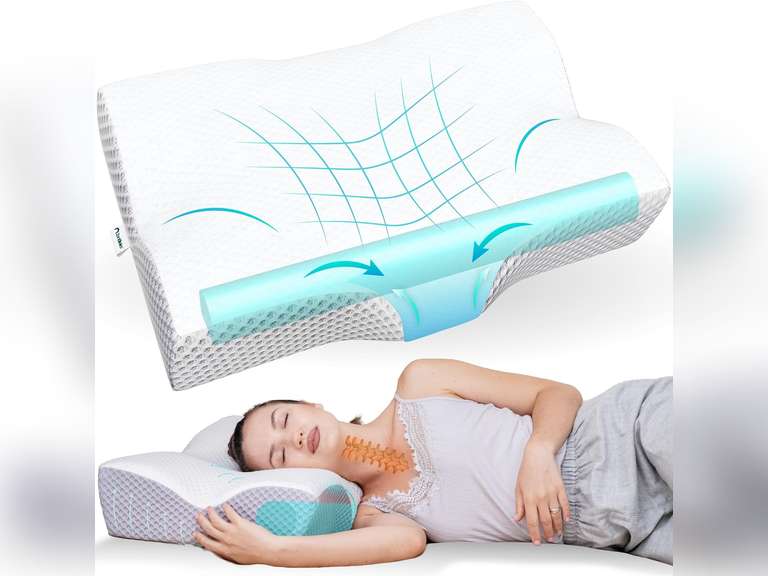 Cervical Neck Pillow for Neck Pain Relief, Ergonomic Memory Foam Contour Built-in Cervical Support for Back & Side Sleepers - Orthopedic Medium Density - Queen (24.5" x 15" x 5.4"/4.1") 30