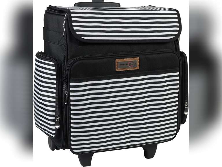Everything Mary Rolling Craft Bag, Black & White Stripe - Papercraft Tote with Wheels for Scrapbook & Art Storage - Organizer Case for IRIS Boxes, Supplies, and Accessories - for Teachers & Medical 70