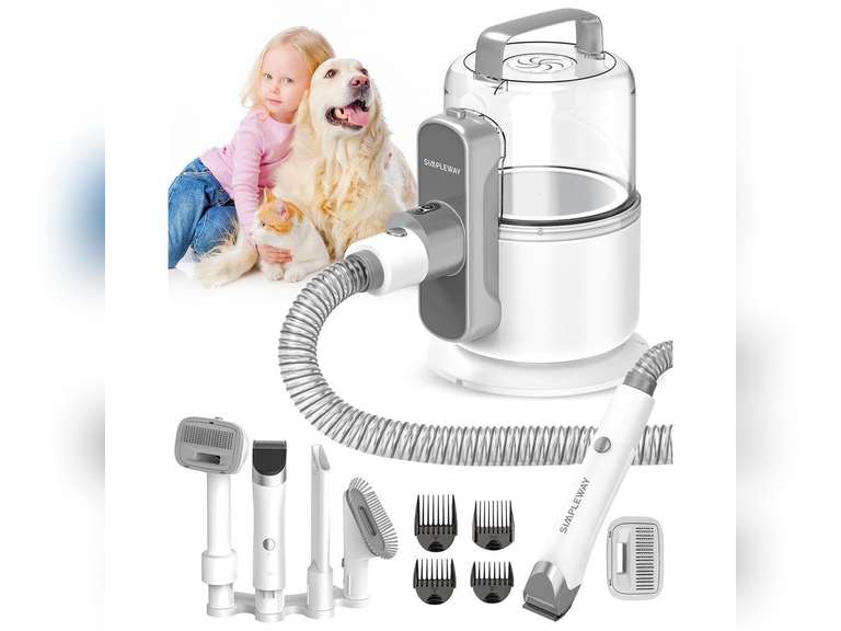 5-in-1 Pet Grooming Vacuum Kit for Brushing, De-Shedding, Clipping, Collecting and Cleaning 100