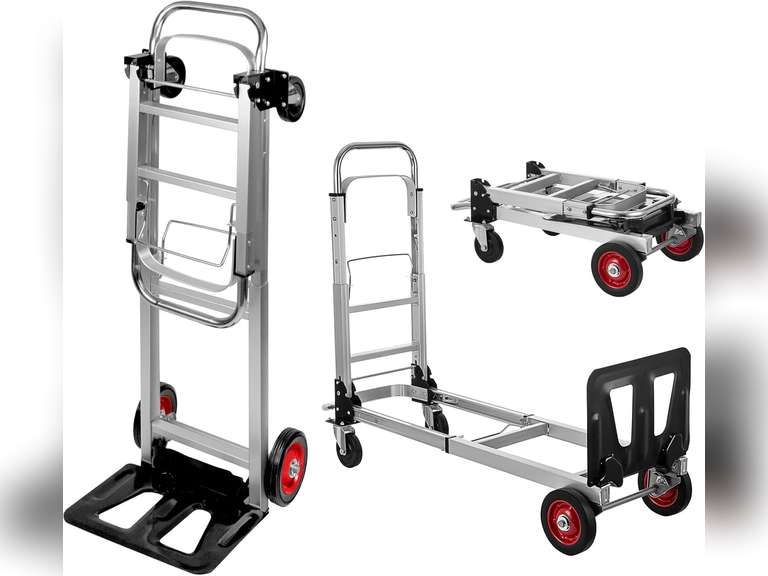 2 in 1 Aluminium Hand Truck Dolly 450lbs Capacity, Heavy Duty Convertible Hand Truck W/Pneumatic Wheels, Foldable Dolly Cart Collapsible Dolly for Moving with Retractable Handle 80