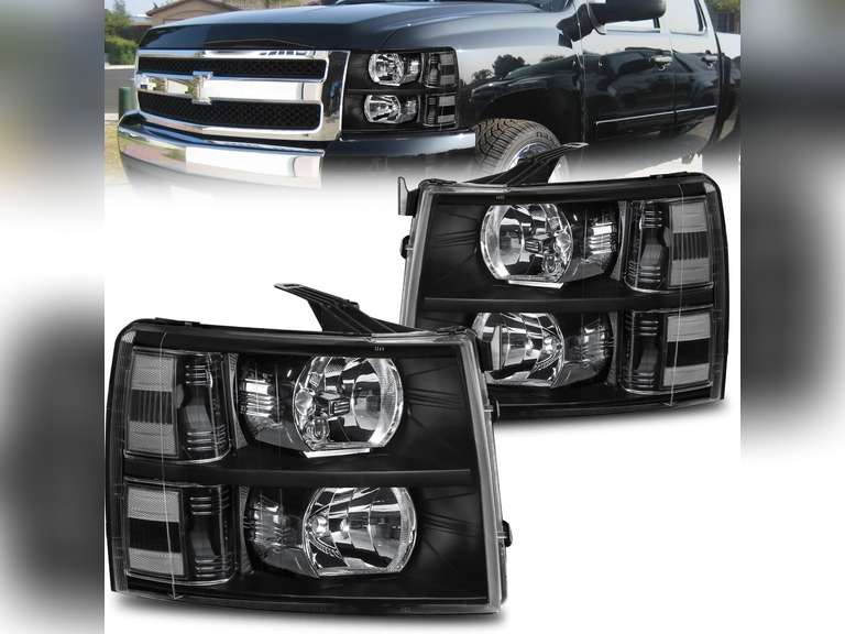 MOSTPLUS Headlight Assembly Compatible with 2007-2013 Chevy Chevrolet Silverado 1500 2500 3500 Front Lamp with Black Housing/Clear Lens/Clear Reflector 200