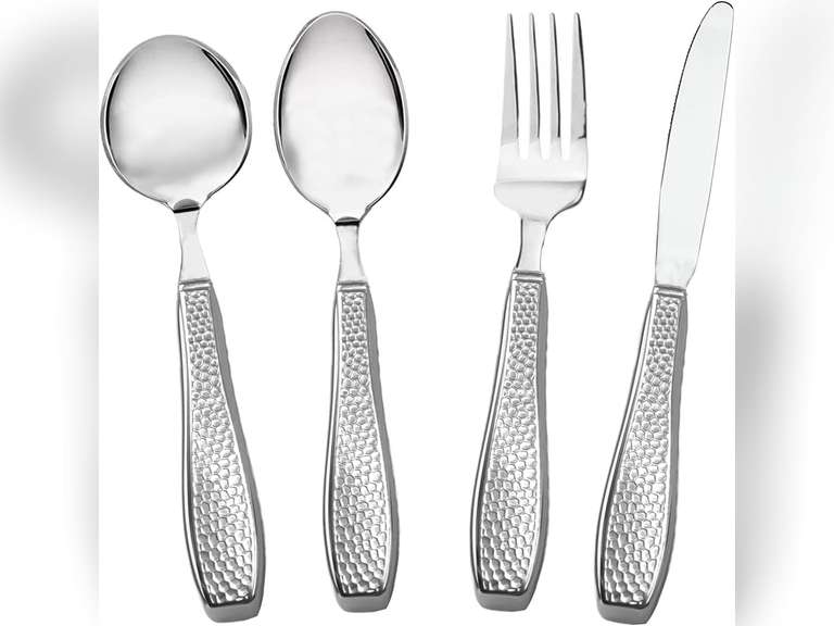 Weighted Utensils for Hand Tremors - Non-Slip Premium Adaptive Eating Stainless Steel Heavy Weight Knife Fork Spoon Set for Arthritis,Elderly and Parkinsons Flatware for Elderly (4 Pieces)