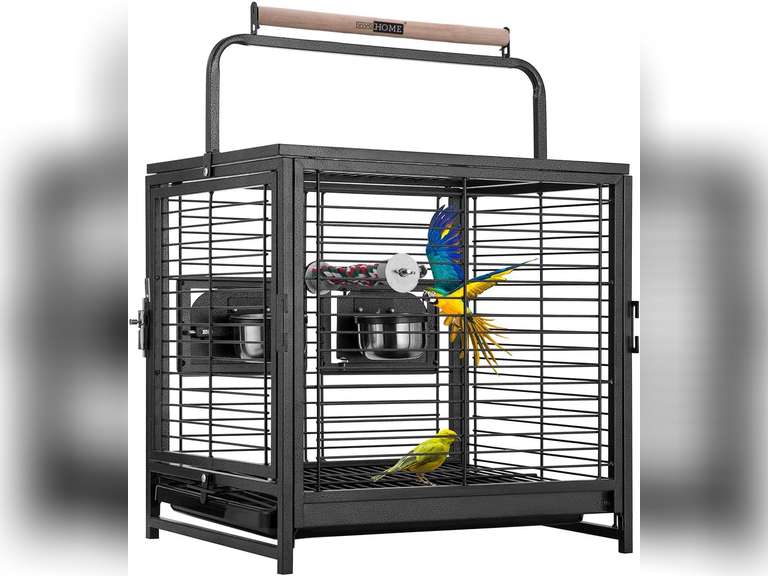VIVOHOME 19 Inch Wrought Iron Bird Travel Carrier Cage for Parrots Conures Lovebird Cockatiel Parakeets Black 80