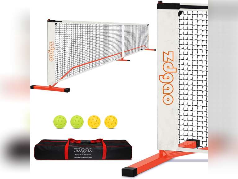 Zdgao Pickleball Net for Driveway with 4 Pickle Balls, 22FT Pickleball Net Regulation Size with Carrying Bag and Weather Resistance Strong Steel Fram. (damaged package) 70