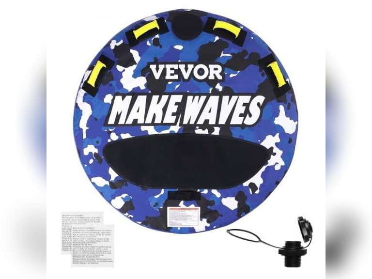 Towable Tube for Boating, 340 lbs, 1-2 Riders Inflatable Boat Tubes and Towables, 51.8" Round Water Sport Towable Tube for Boat to Pull, Full Nylon Cover, EVA Grab Handles and Speed Safety Valve 93