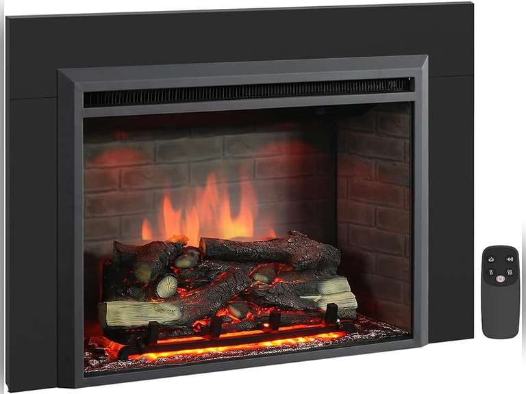 PuraFlame Western 30" Electric Fireplace Insert with Trim Kit, Fire Crackling Sound, Resin Log, Remote Control, 750/1500W Heater, Black (used, not tested) 418