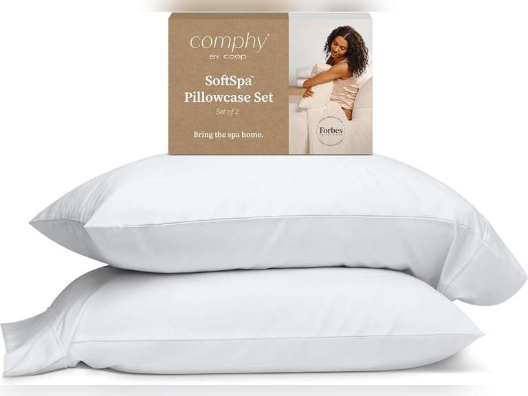 Comphy by Coop SoftSpa Pillowcase Set of 2, White Super Soft Pillow Cases Queen, Pillow Cases, Luxury Spa Quality Pillowcases, Hotel Pillow Cases, Breathable Pillow Case for Bed Pillows 36