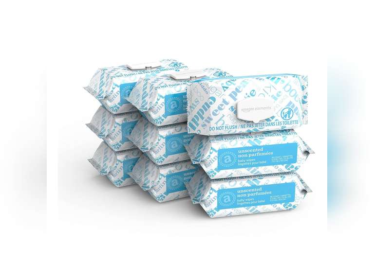 Amazon Elements Baby Wipes, Unscented, Hypoallergenic, 810 Count, Flip-Top Packs, Pack of 9 22
