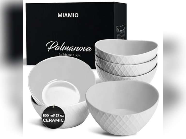 MIAMIO - 27 oz Ceramic Stoneware Bowls Set of 6 - Palmanova Collection (White) 30