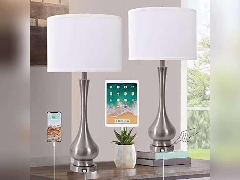 Table Lamps for Bedrooms Living Room Set of 2,Touch Lamps for Bedroom Nightstand, Silver Table Lamp with USB Port, 30" living room nightstand lamps for end tables 50