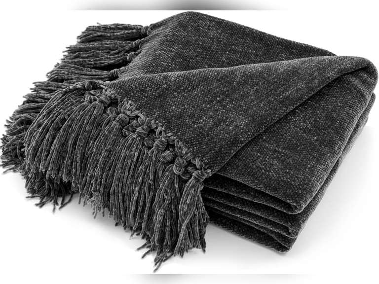 EVERGRACE Soft Chenille Throw Blanket for Couch, Cozy Plush Fuzzy Decorative Chenille Knit Throw Blanket with Tassels, Lightweight Blanket and Throws for Bed Sofa Gift Home Decor, Iron Black 50"x60" 27