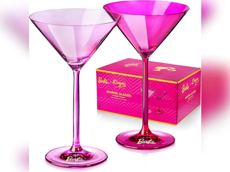 Dragon Glassware x Barbie Martini Glasses - 8 oz Pink and Magenta Crystal Martini Glasses Set of 2 - As Seen in Barbie The Movie - Large Cosmopolitan and Cocktail Barware 35
