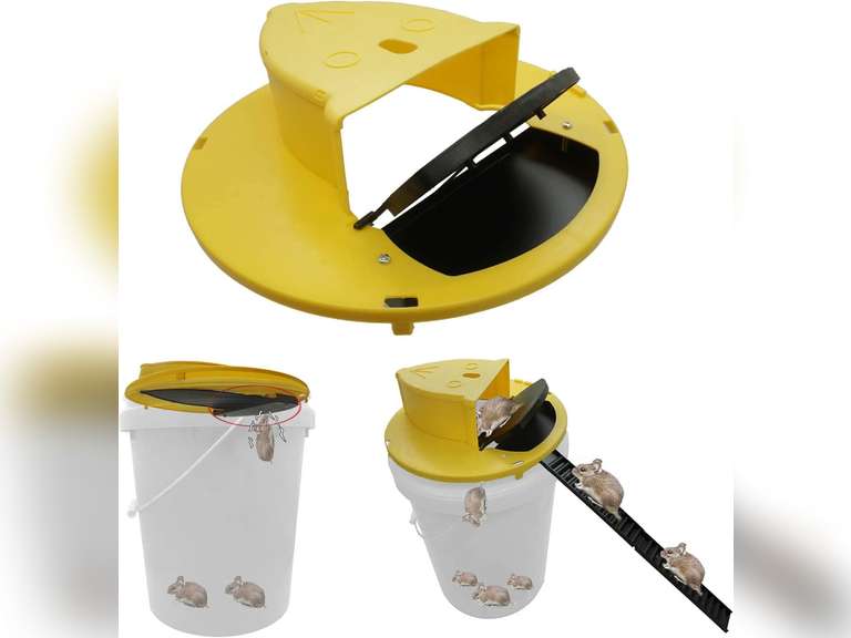 Upgraded 5 Gallon Bucket Lid, Bucket Lid Mouse Trap Trapdoor Style, Indoor and Outdoor, Reusable 5 Gallon Bucket Lid, No Bucket (Yellow) 13