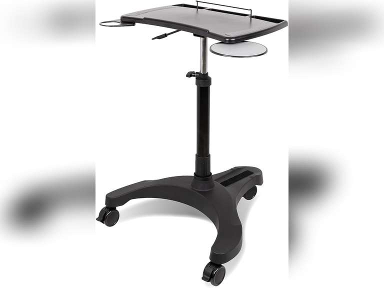 EHO Mobile Laptop Standing Desk Carts on Wheels with Stationery Storage, Pneumatic, Height Adjustable Rolling Stand, Sit to Stand Computer Cart, Workstation for Home, Office, Medical and School 199