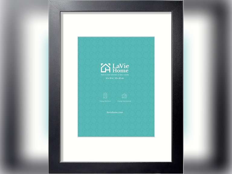 LaVie Home 14x18 Picture Frame Black Poster Frame,Display Pictures 12x16 with Mat or 14x18 Without Mat, Stable and Sturdy Frame and Polished Plexiglass, Horizontal and Vertical Format of The Walls 14x18 Black 22