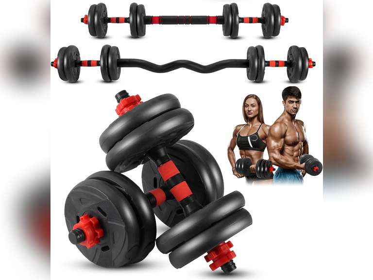 Adjustable Weight Dumbbell Barbell Set, 4-In-1 Dumbbell Set, 44 Lb Free Weight Dumbbell, with Curved Bar Connector, for Women Men Workout Fitness, Home Gym Exercise Training Dumbbell Sets 44