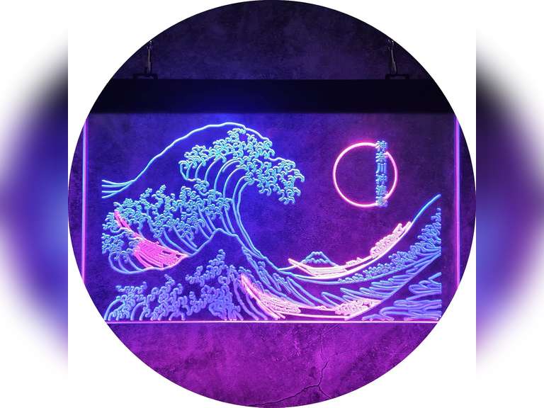 The Great Wave Off Kanagawa LED Neon Sign, Japanese Katsushika Hokusai Sign Classic Room Wall Art, Cool Ukiyoe Neon Light Signs for Wall Decor Interior Decoration 8X12 Inches(Blue & Pink) 46